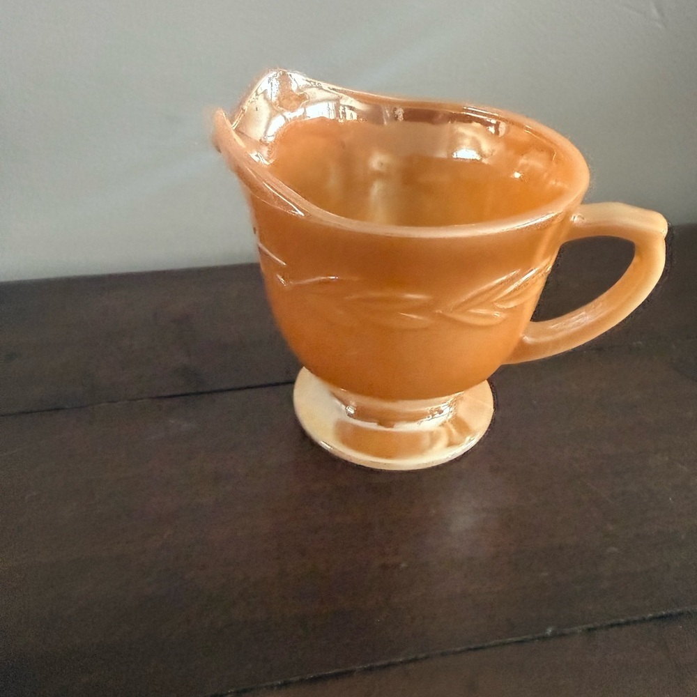 Vintage Fire-King Peach Luster Laurel Footed Creamer – Excellent Condition